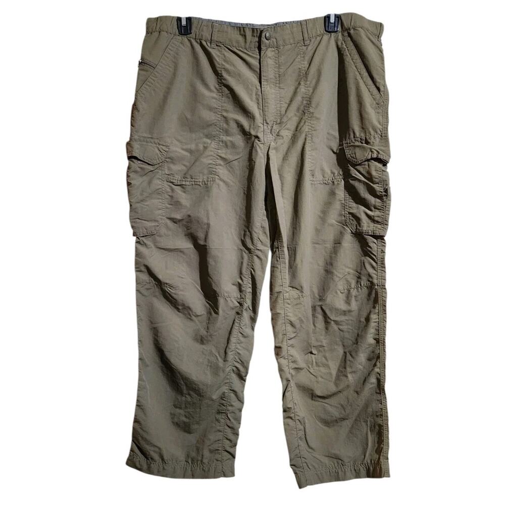 REI Mens XL 30L Long Army Green Cargo Pants Nylon Hiking Outdoors Fishing Pocket
